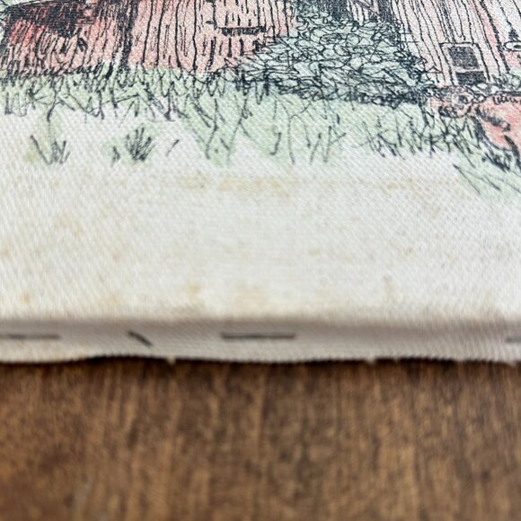 Vtg 1987 Original Ink & Watercolor Canvas Red Barn Cow Unframed Artist Signed - Picture 5 of 11